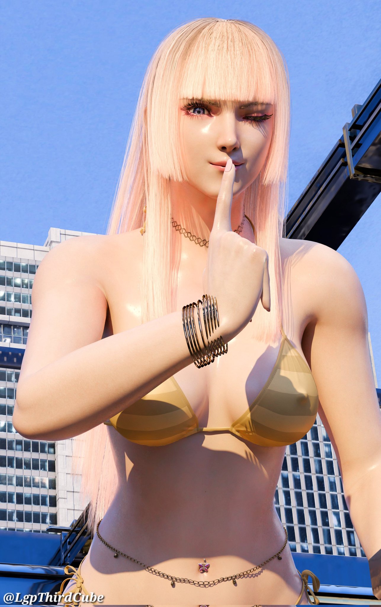 1girl 1girl alluring athletic athletic_female big_breasts bikini blonde_hair emilie_de_rochefort female_abs female_focus female_only fit_female hourglass_figure lgp3d long_hair namco outside outside tagme tekken wide_hips