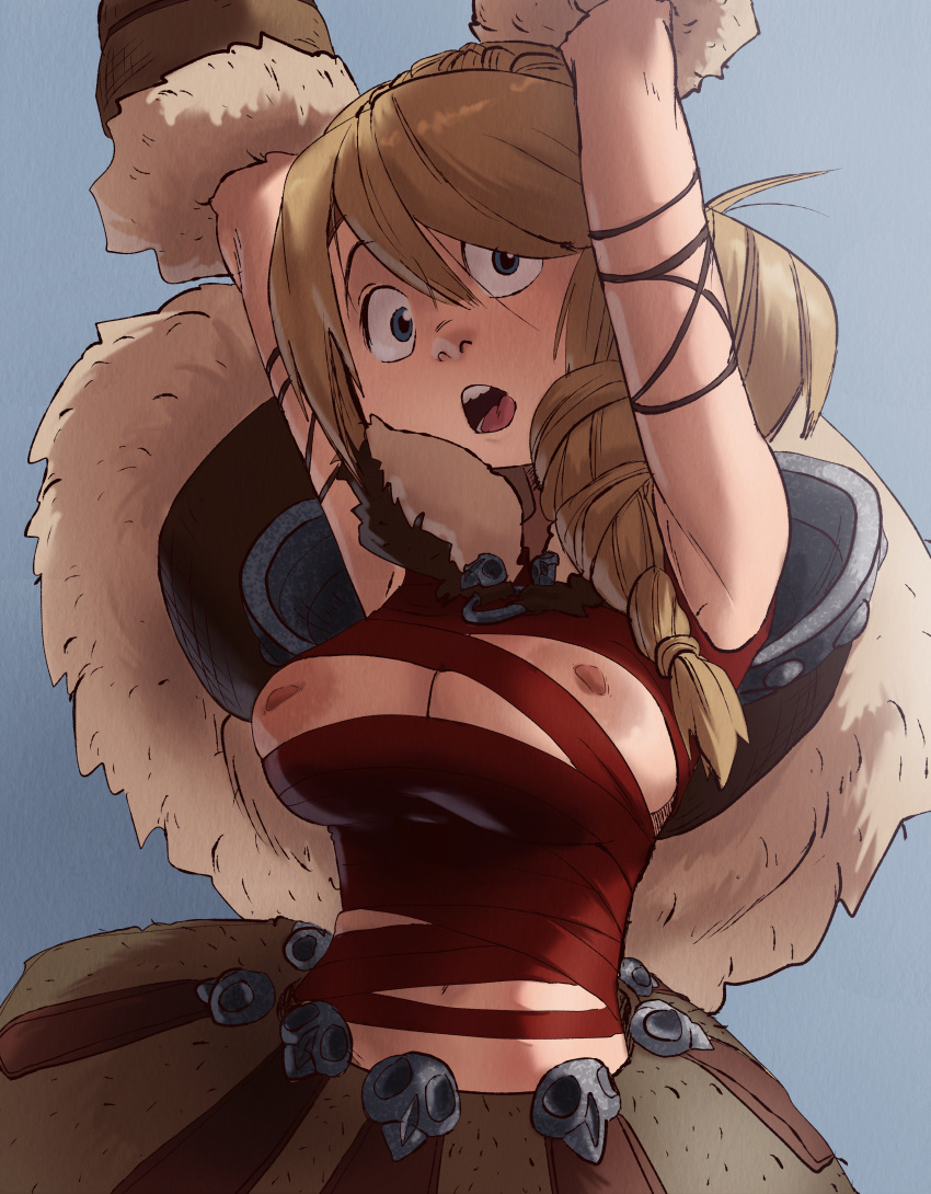 1girl areola armpits astrid_hofferson big_breasts blonde_hair blue_eyes bound_breasts breasts chest_wraps coolerinker curvaceous curvy curvy_body curvy_female curvy_figure dreamworks exposed exposed_breasts exposed_nipples female_focus female_only how_to_train_your_dragon inker_comics inkershike light-skinned_female light_skin looking_at_viewer nipple nipples solo_female voluptuous voluptuous_female