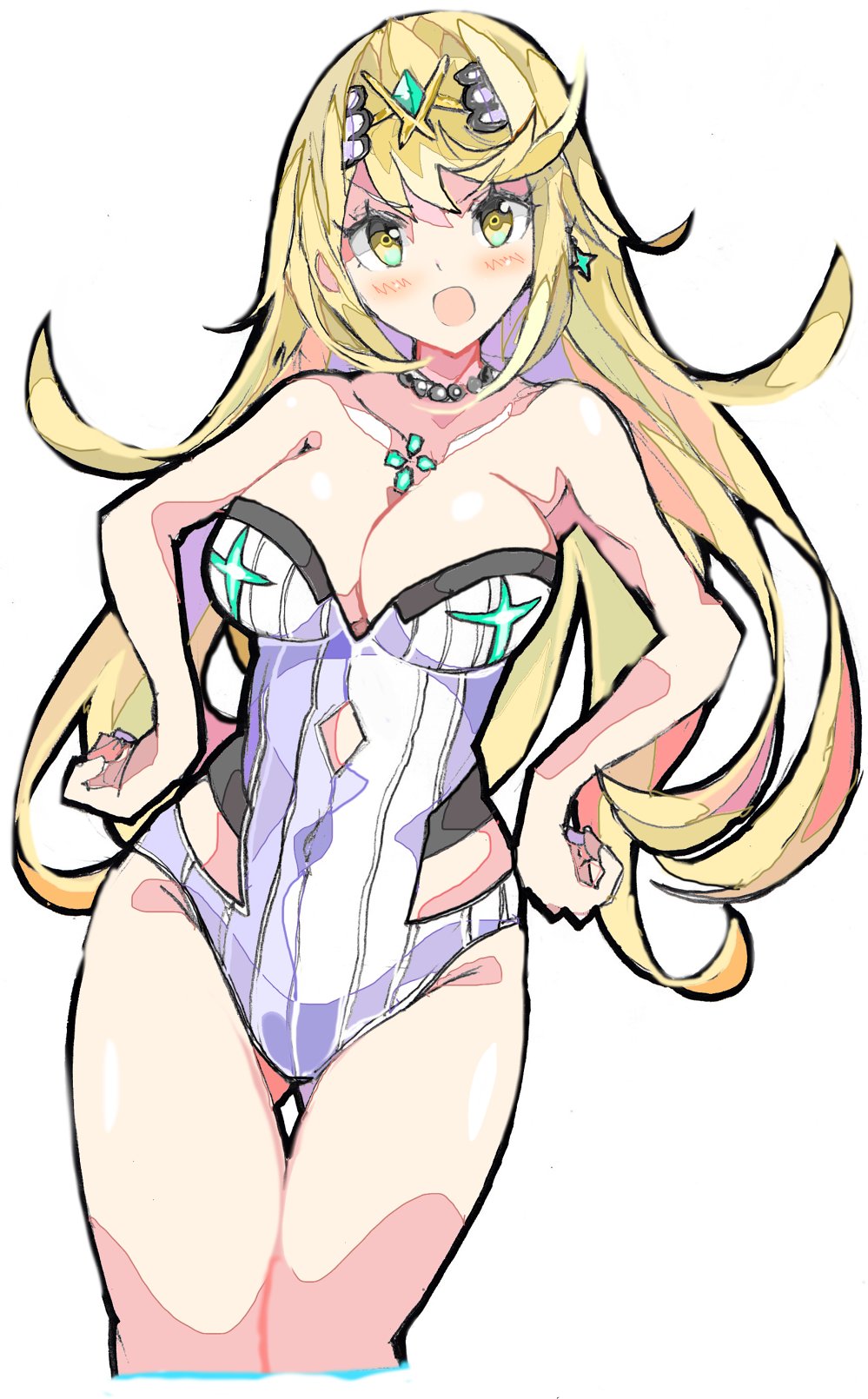 1girl 1girl 1girl bare_legs big_breasts blonde_hair cleavage empe0317 enpe female_only mythra nintendo one-piece_bikini tagme xenoblade_(series) xenoblade_chronicles_2