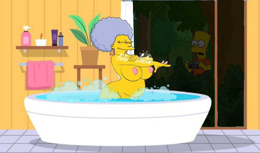 bart_simpson bath bathroom big_breasts bubbles nude patty_bouvier spying the_simpsons washing