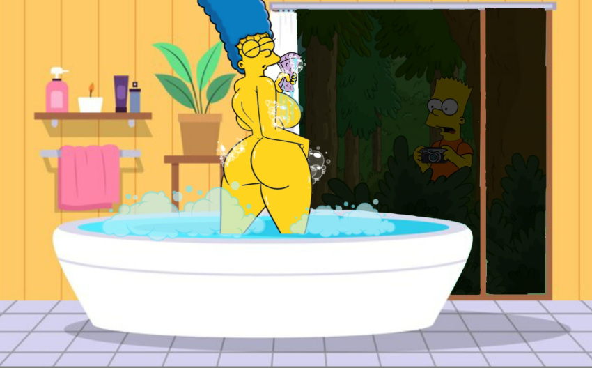 bart_simpson big_ass big_breasts camera marge_simpson mother_&_son nude spying the_simpsons voyeur