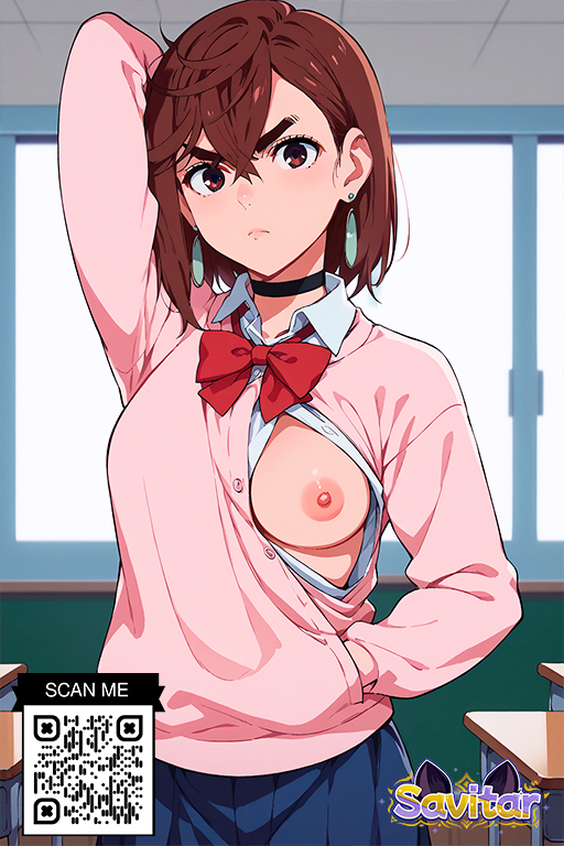 1girl 1girl 1girl ai_generated areola arm_behind_head arms_up bangs big_breasts black_choker blue_skirt blush bow bowtie breasts breasts_out_of_clothes brown_eyes brown_hair cardigan choker classroom closed_mouth clothing collared_shirt desk earrings exposed_breasts female_only hair_between_eyes hand_in_pocket indoors jewelry littlehentai long_sleeves looking_at_viewer medium_breasts medium_hair mole neckwear nipples no_bra open_clothes open_shirt original pleated_skirt red_bow red_bowtie savitar school_uniform shirt short_hair skirt small_breasts thick_eyebrows uniform white_shirt window