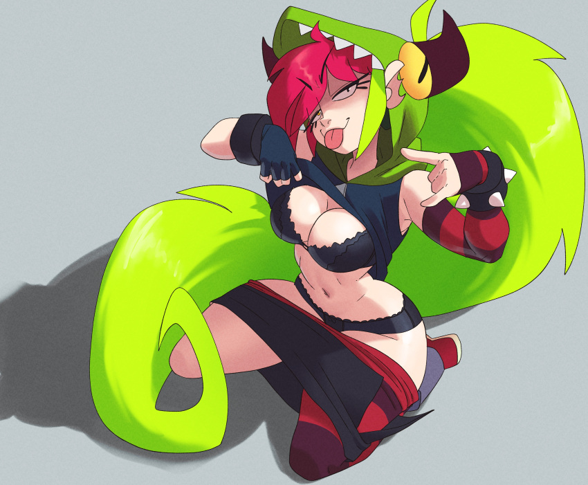 1girl 1girl 1girls 2023 arms_up armwear bedroom_eyes belly belly_button black_bra black_eyes black_panties black_underwear bra bracelet breasts cleavage clothed clothed_female clothes clothing clothing_lift clothing_pull color colored coolerinker deep_cleavage demencia_(villainous) devil_horns_(gesture) exposed_breasts exposed_torso eye_contact eyelashes female_focus female_only footwear gesture gesturing_at_viewer gloves green_hair grey_background grin hair half-closed_eyes heterochromia high_res high_res high_resolution hips hood hood_up hooded_jacket hoodie human human_only inker_comics inkershike jacket jacket_lift jacket_pull kneel legs legs_apart legwear light-skinned_female light_skin long_gloves long_hair looking_at_viewer medium_breasts multicolored_hair navel one_thighhigh panties partially_clothed plain_background ponytail pose posing presenting presenting_breasts red_hair removing_clothing seductive seductive_eyes seductive_look seductive_smile shoes simple_background sitting skirt skirt_down smile smiling_at_viewer solo_female solo_focus spiked_bracelet stockings stockings stomach straight_hair striped_gloves thick_thighs thighs tongue tongue_out two_tone_hair underwear very_high_resolution very_long_hair villainous wide_hips wristwear yellow_eyes