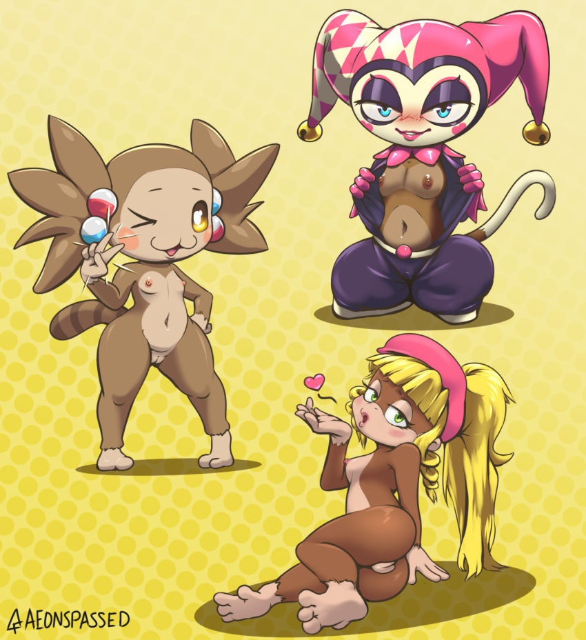 2021 2_toes 3girls 4_fingers 4_toes 5_fingers accessory aeonspassed anthro ape areola artist_name ass bedroom_eyes bell blonde_hair bloons_tower_defense blowing_kiss blue_eyes blush blush_lines breasts brown_areola brown_body brown_eyebrows brown_eyes brown_fur brown_hair brown_nipples brown_outline brown_tail cheek_spots clothed clothing colored cosplay countershade_face countershade_feet countershade_hands countershade_torso countershading crossover crouching digital_drawing_(artwork) digital_media_(artwork) dixie_kong donkey_kong_(series) dotted_background emanata eyebrows eyelashes feet female fingers flashing fool's_hat footwear front_view full-length_portrait fur genitals gesture green_eyes grin gwendolin_(bloons) hair hair_accessory hair_tie hand_gesture hand_on_hip haplorhine hat hat_only headgear headgear_only headwear headwear_only heart_symbol high_res innie_pussy iris jester lemur light lighting lips long_hair looking_at_viewer lying makeup mammal markings monkey monotone_hair mostly_nude multicolored_body multicolored_clothing multicolored_eyes multicolored_fur multicolored_headwear multiple_images narrowed_eyes navel ninja_kiwi nintendo nipples no_sclera noseless nude on_side one_eye_closed open_clothing open_mouth open_smile orange_areola orange_nipples orange_spots outline partially_clothed pattern_background pink_areola pink_clothing pink_hat pink_headwear pink_lips pink_nipples pink_tongue pinup portrait pose presenting presenting_breasts primate pupils purple_clothing purple_eyes pussy reclining ring-tailed_lemur ring_(marking) ringed_tail seductive sega shaded shadow shoes side_view signature simple_background small_breasts smile spots standing strepsirrhine striped_markings striped_tail stripes super_monkey_ball tail tail_markings tailless tan_body tan_countershading tan_ears tan_fur teeth text tied_hair toes tongue two_tone_body two_tone_clothing two_tone_eyes two_tone_fur two_tone_hat two_tone_headwear two_tone_tail v_sign white_clothing white_hat white_headwear white_pupils white_tail wide_hips wink yanyan yellow_background yellow_eyes