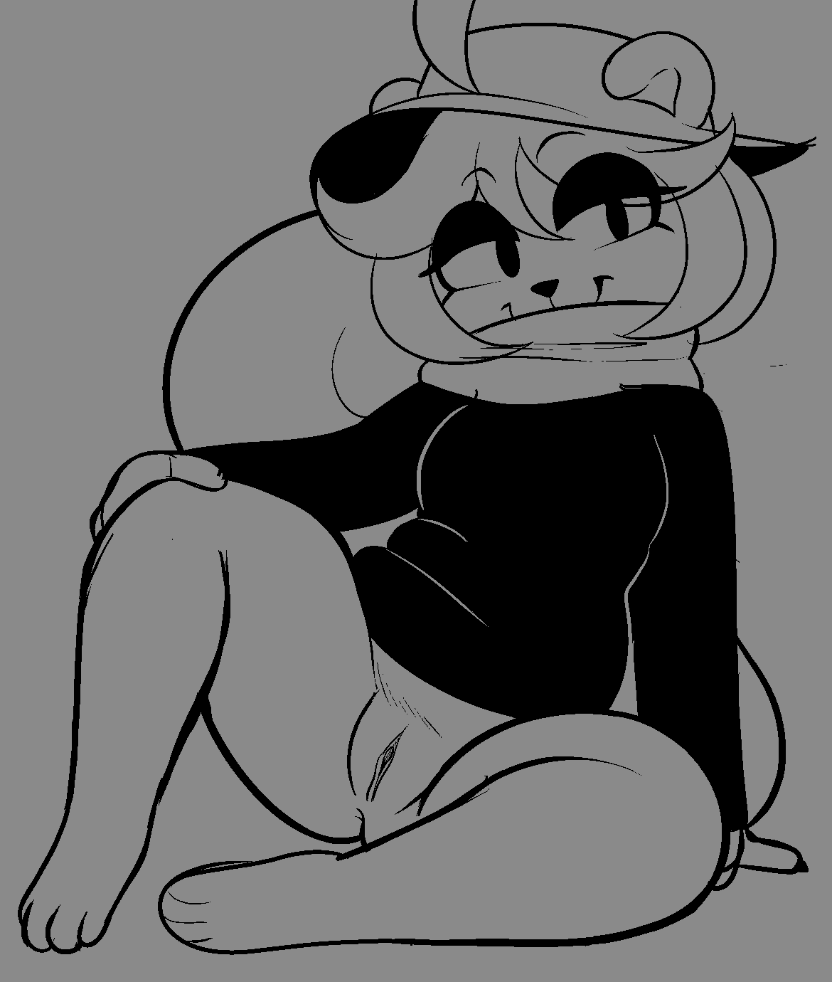 1girl 2024 aggressykhressy anthro ass bottomless clothing exposed_pussy feet hat headwear high_res looking_at_viewer mooch_(undertale_yellow) presenting_pussy pussy rodent scarf sciurid shirt shirt_only short_hair sitting sketch smug squirrel tail thick thick_thighs tree_squirrel undertale_(series) undertale_yellow