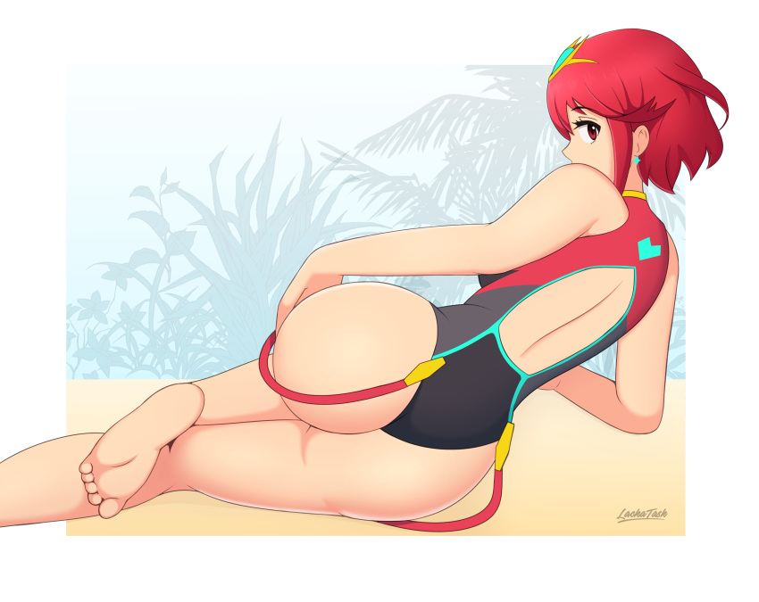 1girl absurd_res alluring ass big_breasts bikini competition_swimsuit high_res lackatask nintendo one-piece_bikini one-piece_swimsuit pyra red_hair swimsuit xenoblade_(series) xenoblade_chronicles_2