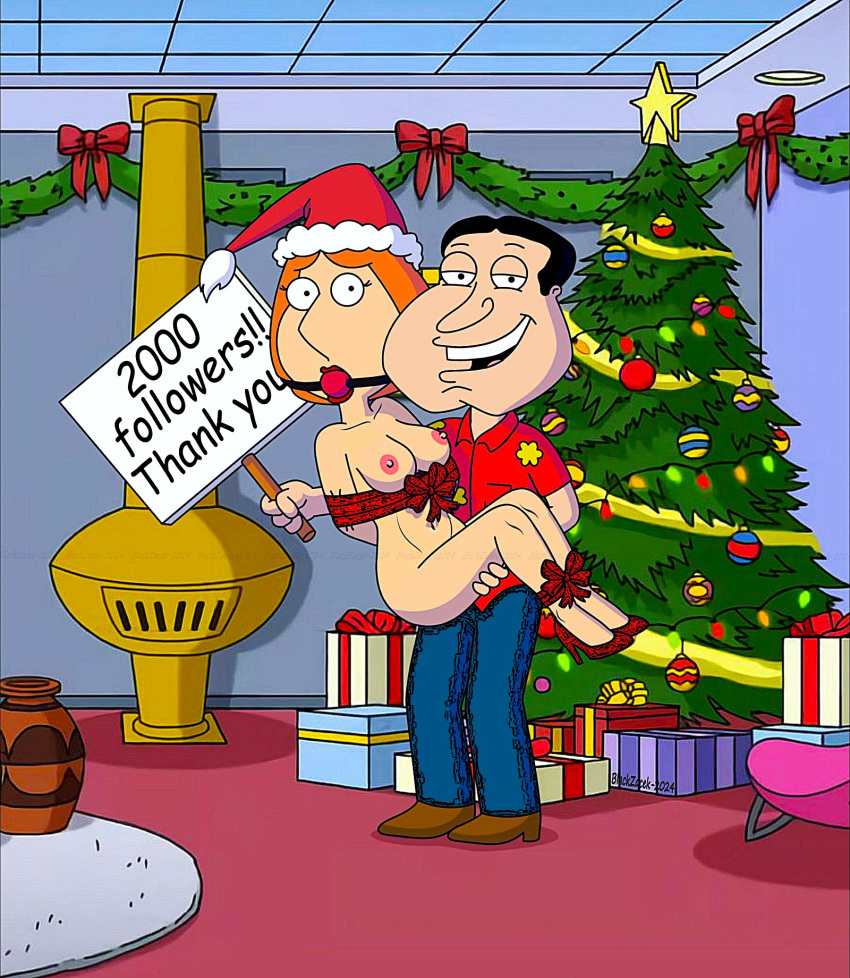 ass ball_gag blackzacek bondage breasts erect_nipples family_guy glenn_quagmire lois_griffin nude santa_hat thighs