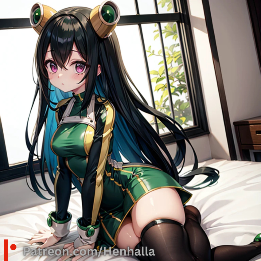 1girl 1girls big_breasts breasts dress henhalla solo_female tsuyu_asui young younger_female