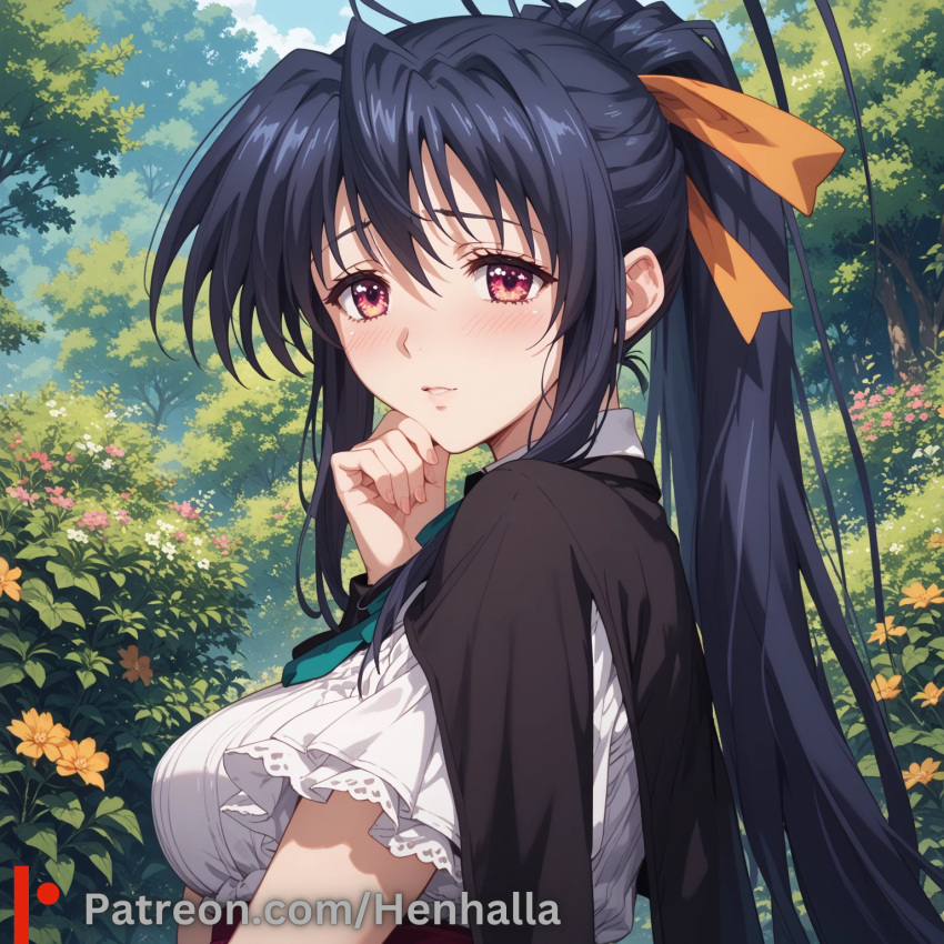 1girl 1girls ai_generated akeno big_breasts breasts dress henhalla himejima himejima_akeno solo_female young younger_female