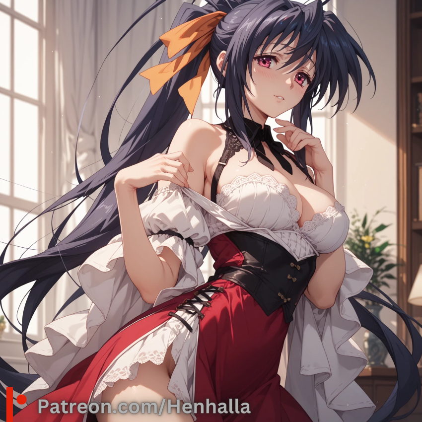 1girl 1girls ai_generated akeno big_breasts breasts dress henhalla himejima himejima_akeno solo_female young younger_female