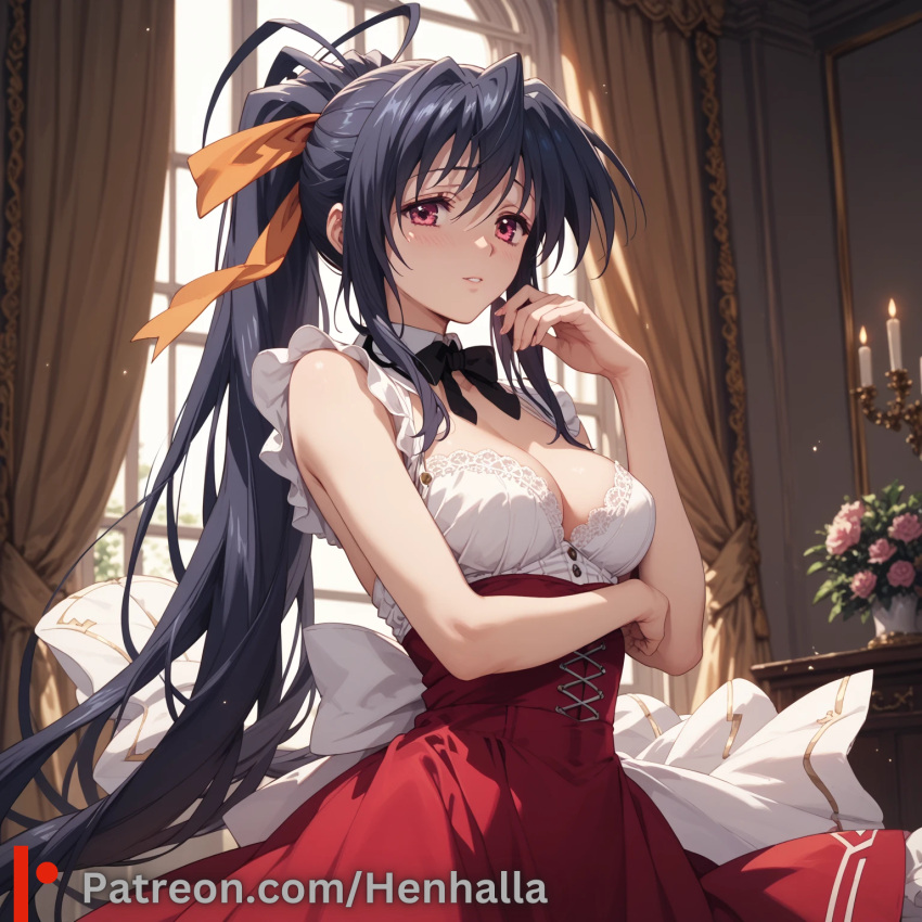 1girl 1girls ai_generated akeno big_breasts breasts dress henhalla himejima himejima_akeno solo_female young younger_female