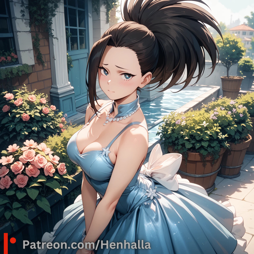 1girl 1girls ai_generated big_breasts breasts dress henhalla momo solo_female yaoyorozu_momo young younger_female