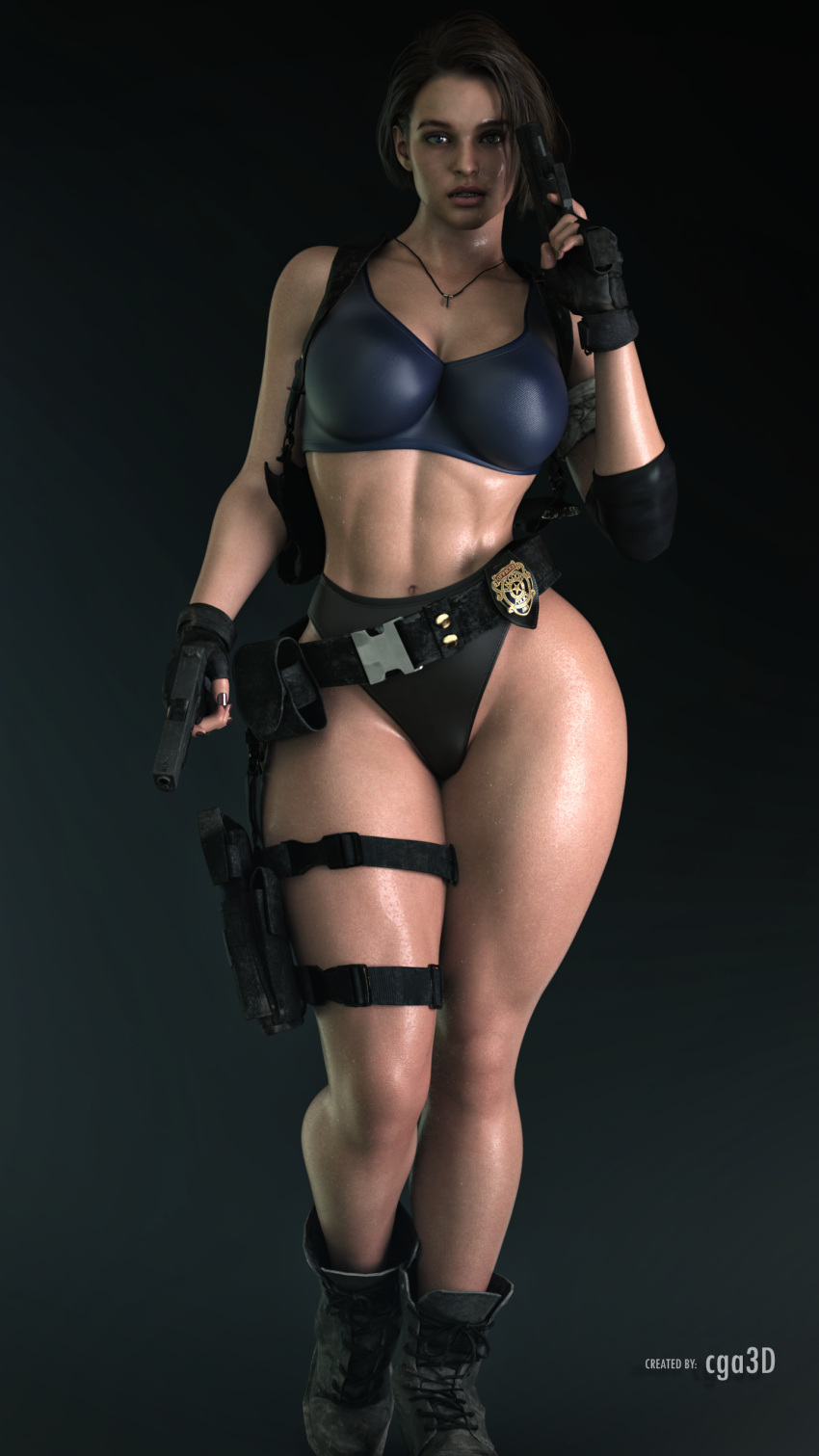 1girl 1girl 1girl 3d 3d_(artwork) abs alluring ass ass athletic_female big_ass big_ass big_breasts big_breasts big_breasts black_gloves brown_hair bubble_ass bubble_butt capcom cga3d clothed clothed_female curvaceous curvy curvy_female curvy_figure erotichris female_abs female_only fit_female front_view gloves handgun hips hourglass_figure jill_valentine jill_valentine_(sasha_zotova) looking_at_viewer necklace patreon_username pawg resident_evil resident_evil_3 resident_evil_3_remake short_hair solo_female tactical_gear thick_ass thick_thighs thighs twitter_username voluptuous voluptuous_female wide_hips