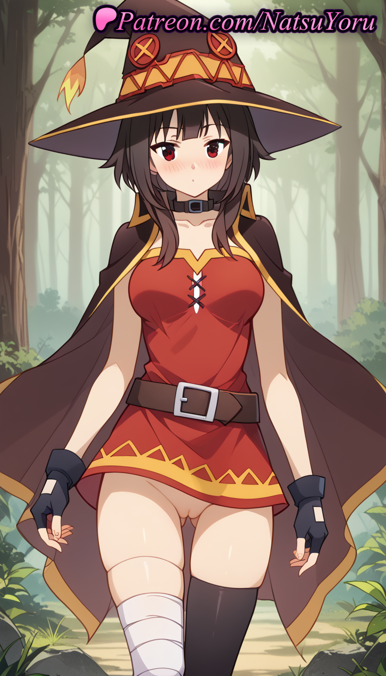 2025 ai_generated alternate_breast_size anime anime_style anus artist_name asian ass_visible_through_thighs asymmetrical_legwear bandaged_leg bandages bangs belt belt_buckle big_breasts black_belt black_cape black_choker black_gloves black_hair black_headwear black_thighhighs blush breasts brown_belt brown_cape brown_hair brown_headwear buckle bust button_eyes cape choker cleft_of_venus closed_mouth collar collarbone cowboy_shot day dress female_focus female_solo fingerless_gloves forest gloves grass hat hentai high_quality high_res high_resolution kono_subarashii_sekai_ni_shukufuku_wo! looking_at_viewer medium_breasts megumin mismatched_legwear natsuyoru nature no_panties outside patreon pussy red_dress red_eyes short_dress short_hair short_hair_with_long_locks sidelocks single_thighhigh skindentation small_breasts socks stable_diffusion standing stockings thigh_gap tree uncensored voluptuous voluptuous_female witch_hat