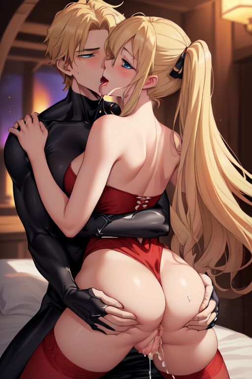 1boy 1girl 1girl ai_generated ann_takamaki ass blonde_hair blue_eyes couple cum male marvin_harris original_character persona_5