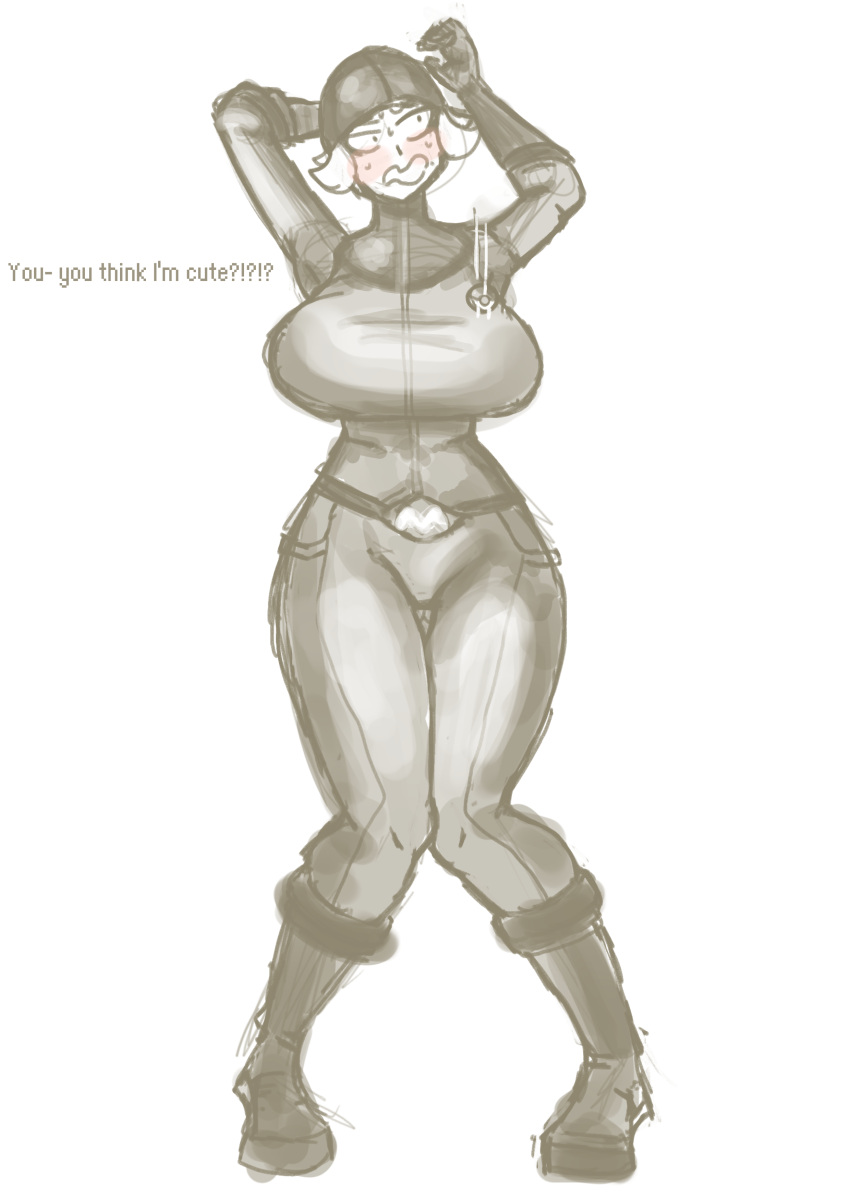 1girl 1girls artist_request ass big_ass big_breasts breasts clothed clothed_female monochrome npc_trainer pokemon pokemon_fangame pokemon_reborn team_meteor team_meteor_grunt team_meteor_grunt_female thick_ass thick_thighs thighs