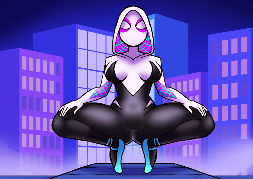 1futa 1girl ball_bulge balls better_version_at_source big_breasts bodysuit breasts bulge cameltoe clothed clothing fully_clothed futa_only futa_sans_pussy futanari gwen_stacy hood human marvel older older_female penis_under_clothes planz34 spider-gwen spider-man:_into_the_spider-verse spider-man_(series) spread_legs squatting thick_ass thick_legs thick_thighs twitter_sample wide_hips young_adult young_adult_female young_adult_woman