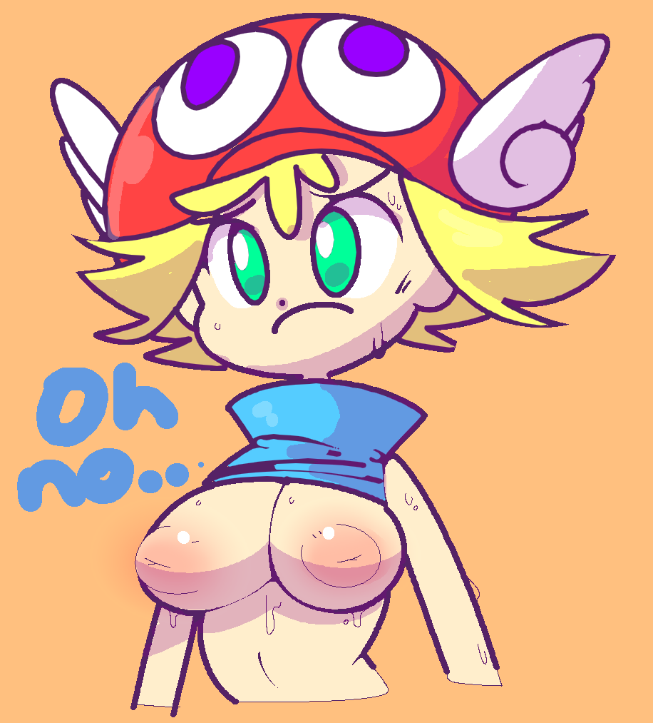 2021 amitie areola big_breasts blonde_hair embarrassed hat puyo_puyo puyo_puyo_fever sweat tagme vilepluff