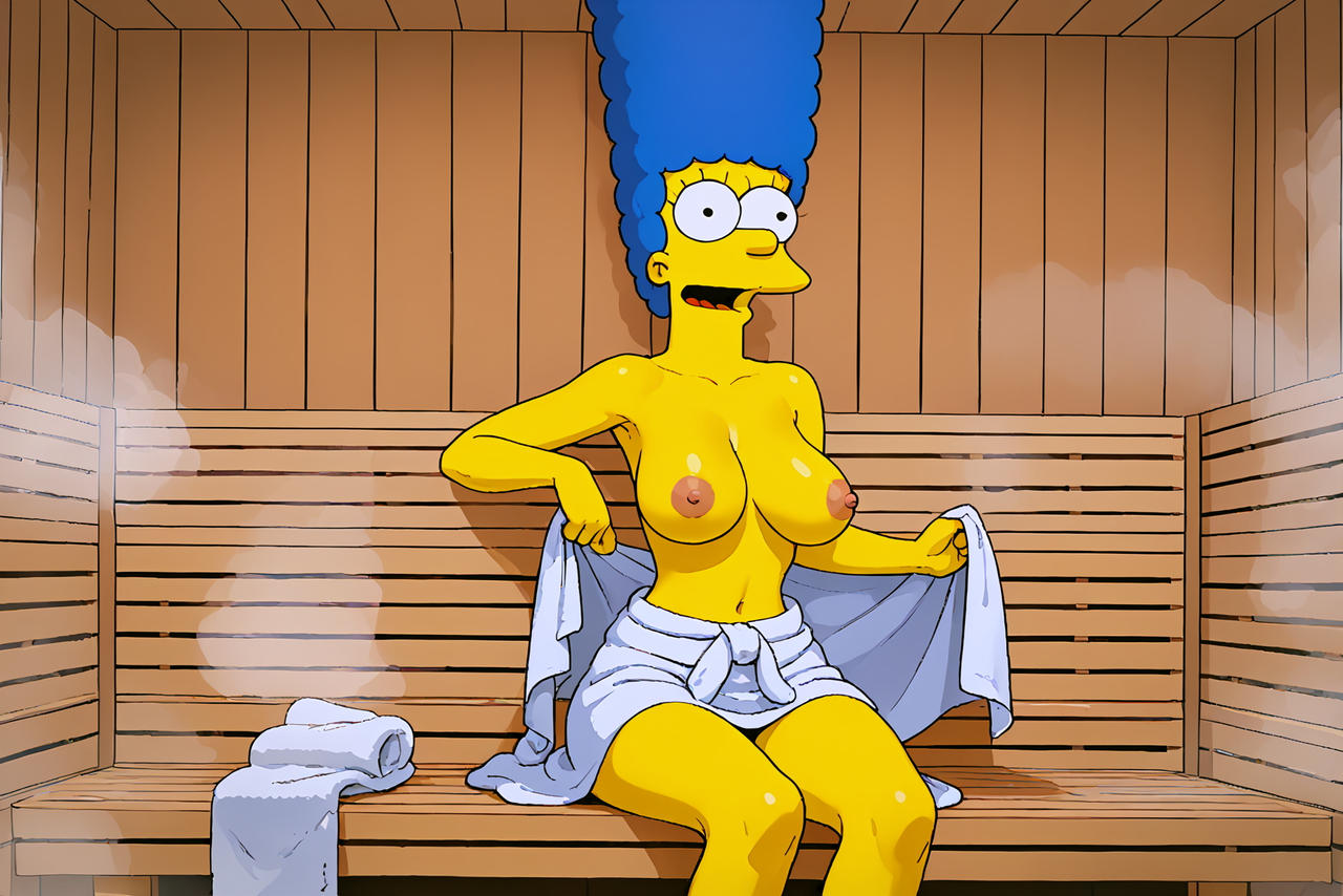 big_breasts marge_simpson sauna the_simpsons towel