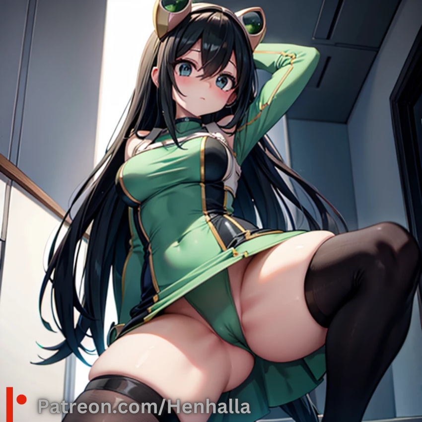 1girl 1girls big_breasts breasts dress henhalla solo_female tsuyu_asui young younger_female