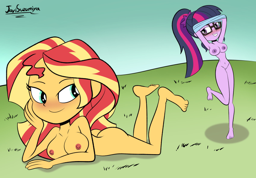 2025 2_girls armpits ass barefoot barefoot_on_grass blush breasts casual casual_nudity edit equestria_girls field friendship_is_magic hasbro javisuzumiya my_little_pony naked_female navel nipples no_bra no_panties no_pants nude nude_female nudist older older_female on_stomach one_leg_bent one_leg_raised outside pink_nipples prone pussy sunset_shimmer taking_clothes_off twilight_sparkle_(mlp) underwear wholesome young_adult young_adult_female young_adult_woman yuri