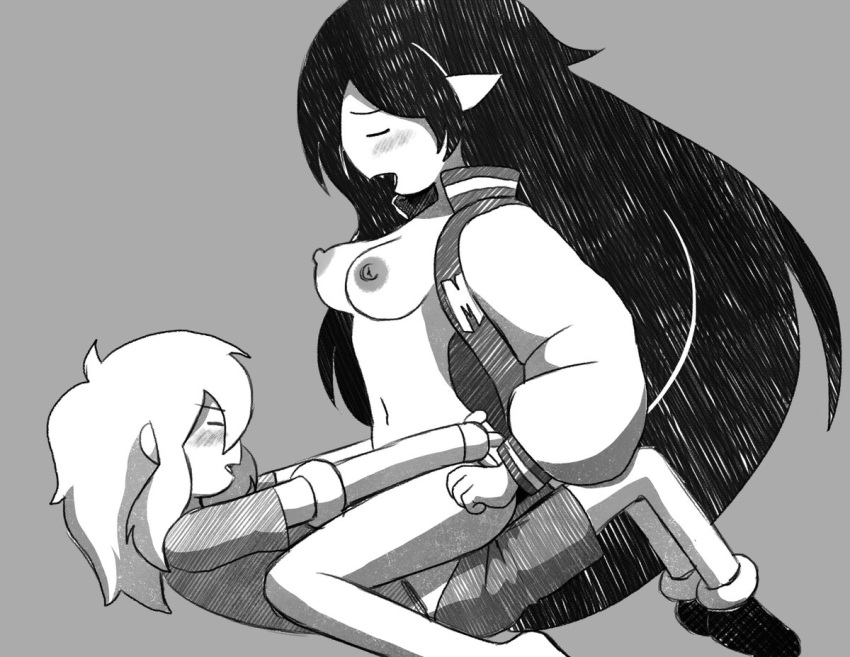 1girl 2d 2d_(artwork) 2d_artwork adventure_time artifical_arm big_breasts cartoon_network cowgirl_position duo female_penetrated finn_the_human girl_on_top hetero hetero_sex heterosexual inkershike jacket letterman male male/female male_penetrating male_penetrating_female marceline marceline_abadeer monochrome nipples pleasure pleasure_face pleasured pleasured_face sex straight straight_sex