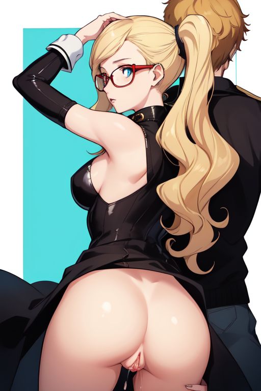 1boy 1girl ai_generated ann_takamaki ass blonde_hair blue_eyes couple glasses marvin_harris original_character persona_5 pussy