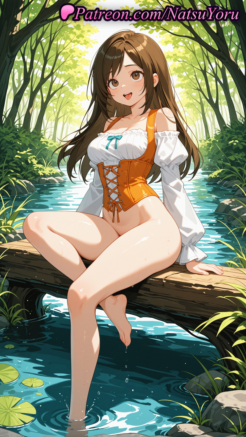 1girl 1girl 1girls 2025 ai ai_assisted ai_generated anime anime_style asian bangs bare_legs bare_shoulders barefoot big_breasts blouse blush bottomless breasts brown_eyes brown_hair bust cleavage collarbone corset cross-laced_clothes day detached_sleeves east_asian feet female_focus female_only female_solo final_fantasy final_fantasy_ix foot_fetish forest frilled_shirt frills full_body garnet_til_alexandros_xvii groin hentai high_quality high_res high_res high_resolution juliet_sleeves knee_up legs lily_pad lipstick long_hair long_sleeves looking_at_viewer medium_breasts natsuyoru nature navel no_panties off-shoulder_shirt off_shoulder open_mouth outside patreon pond puffy_long_sleeves puffy_sleeves rock shirt sitting smile soaking_feet solo_female stable_diffusion swept_bangs teeth thighs toenails toes tongue tree underbust upper_teeth_only vest voluptuous voluptuous_female water wet white_shirt white_sleeves