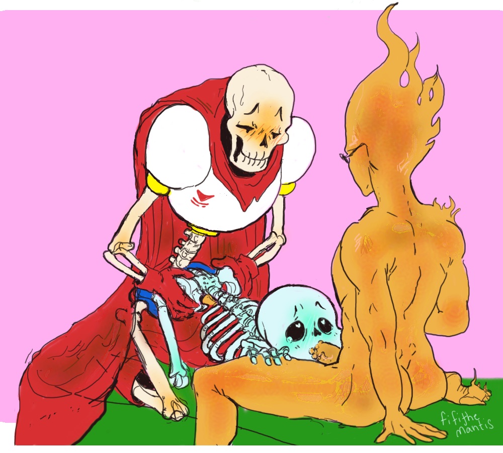 2016 2d 3boys anal animated_skeleton arm_support artist_name ass bigger_male bigger_penetrating bigger_penetrating_smaller blue_blush blush bottom_sans brother_penetrating_brother brothers clothed clothed/nude clothed_male digital_media elemental_creature elemental_humanoid fifithemantis fire_elemental fontcest grillby grillsans heart_eyes humanoid incest interspecies intraspecies larger_male larger_penetrating larger_penetrating_smaller male male_focus male_only male_penetrating monster monster_boy nude nude_male oral orange_blush orange_body papyrus_(undertale) papysans penis_in_mouth pink_background sans_(undertale) sibling_incest siblings simple_background skeleton smaller_male smaller_penetrated solid_color_background spitroast tears third-party_source threesome top_grillby top_papyrus trio undead undertale undertale_(series) video_games white_border yaoi