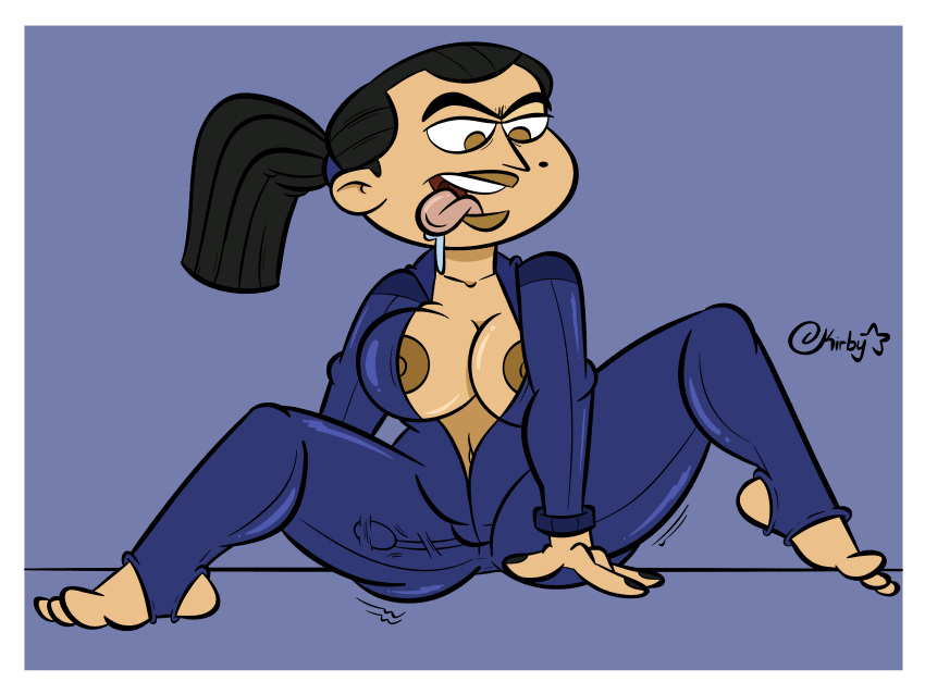 1girl 1girl big_breasts big_breasts black_hair bodysuit breasts cleavage drooling egg_vibrator eva_(tdi) female_focus female_only hazel_eyes hourglass_figure kirbyjack lipstick long_hair masturbation nipple_slip ponytail stirrup_legwear tagme tongue tongue_out total_drama_island unzipped_bodysuit vibrator vibrator_in_pussy wide_hips