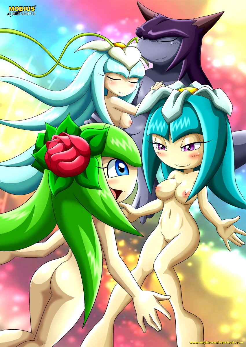 1boy 3girls 4kids_entertainment bbmbbf cosmo_the_seedrian cosmo_the_seedrian_(adult) earthia_the_seedrian female furry galaxina_the_seedrian lucas_the_seedrian male mobian_(species) mobius_unleashed nipples nude palcomix sonic_(series) sonic_the_hedgehog_(series) sonic_x tms_entertainment