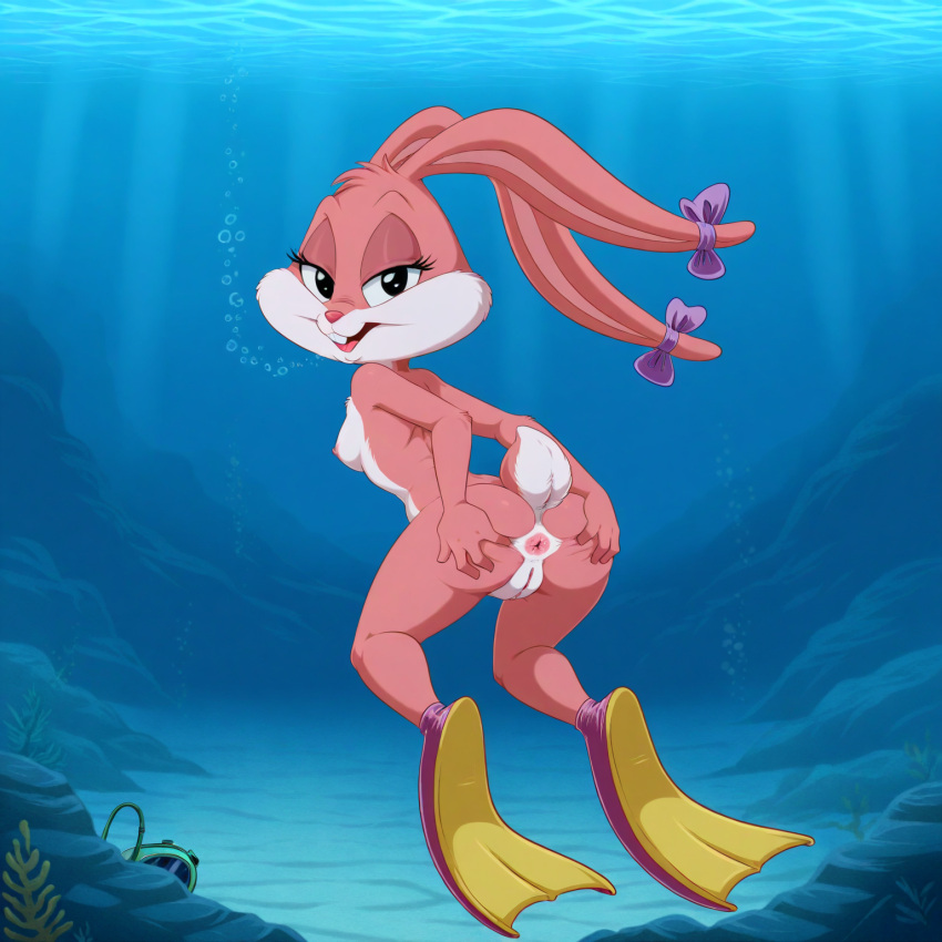 1girl ai_generated anthro anus aquaphilia ass babs_bunny bedroom_eyes bow breast bubbles female fetish flippers furry inviting inviting_to_sex looking_at_viewer nipple nude ocean presenting presenting_anus presenting_hindquarters pussy rabbit sea sideboob skinny_dipping solo tiny_toon_adventures underwater warner_brothers water