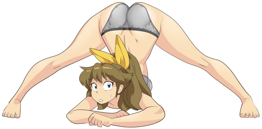 1girl ass blue_eyes bow brown_hair grey_panties hair_bow high_res jack-o'_challenge long_hair m.u.g.e.n mugen_ryuko oggy_(oggyoggy) original panties ponytail ryuko_(oggyoggy) tagme transparent_background underwear wedgie