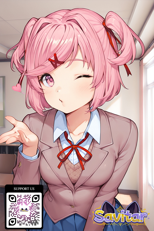 1girl 1girl 1girl ai_generated arms_behind_back bag bangs black_thighhighs blazer blue_skirt blush bow breasts brown_jacket cardigan clothing collared_shirt curtains dialogue_box doki_doki_literature_club! food food_in_mouth grey_jacket hair_intakes hair_ornament hair_ribbon hairclip holding holding_food holding_object indoors jacket leaning_forward legwear littlehentai long_sleeves looking_at_viewer medium_breasts miniskirt mouth_hold natsuki_(doki_doki_literature_club!) natsuki_(doki_doki_literature_club) neck_ribbon orange_sweater pink_eyes pink_hair pleated_skirt popsicle popsicle_in_mouth red_ribbon ribbon savitar savitar_(artist) school_uniform shirt short_hair skirt stockings swept_bangs thighs twin_tails two_side_up uniform white_shirt wing_collar x_hair_ornament