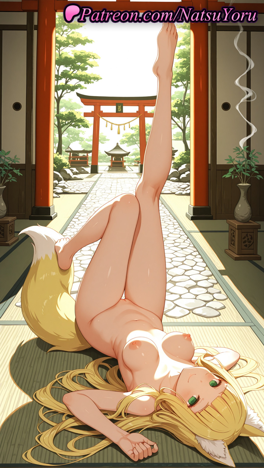 1girl 1girl 1girls 2025 ai ai_assisted ai_generated animal_ear_fluff animal_ears anime anime_style architecture armpit arms_up bangs barefoot big_breasts big_breasts blonde_hair blunt_bangs blush breasts breasts_apart bust cat_ears closed_mouth completely_nude day dungeon_ni_deai_wo_motomeru_no_wa_machigatteiru_darou_ka east_asian_architecture feet female_focus female_only foot_fetish fox_ears fox_girl fox_tail full_body green_eyes haruhime hentai high_quality high_res high_res high_resolution indoors leg_lift legs legs_up long_hair looking_at_viewer lying makeup medium_breasts natsuyoru navel nipples nipples_outside nude nude_female nudist on_back on_floor outside patreon plant pussy pussy rope sanjouno_haruhime shimenawa shrine smile smoke soles solo_female stable_diffusion stomach stone_lantern sunlight tail tatami thigh_gap thighs toes torii tree uncensored uncensored_nipples upside-down vase very_long_hair voluptuous voluptuous_female