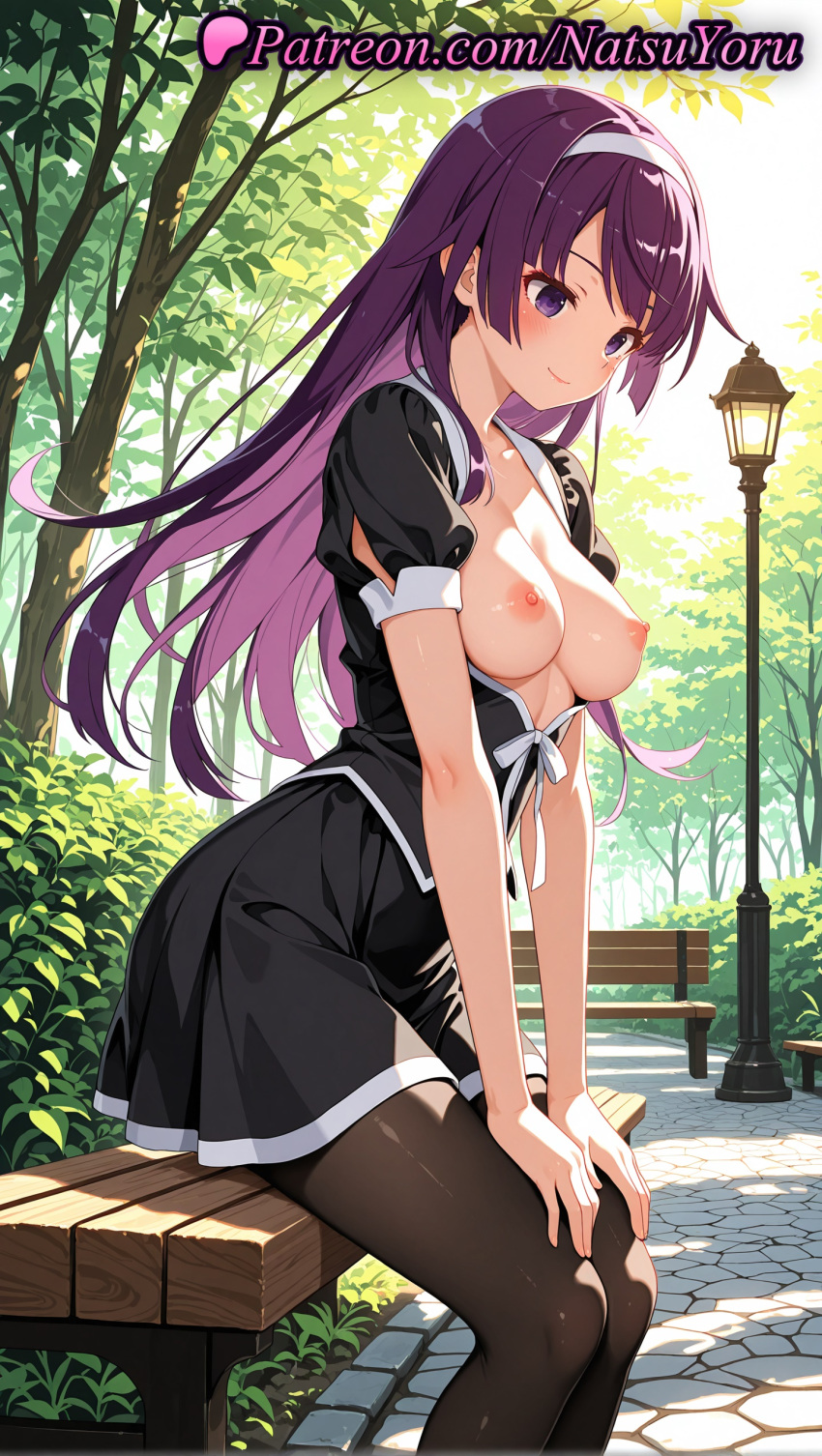 1girl 1girl 1girls 2025 ai ai_assisted ai_generated anime anime_style bakemonogatari bangs bench big_breasts big_breasts black_dress black_legwear black_pantyhose black_shirt black_skirt blunt_bangs blush breasts breasts_out bush bust closed_mouth clothing_cutout collarbone day dress eyelashes feet_out_of_frame female_focus female_only fingernails from_side hairband hands_on_own_knees hands_on_own_thighs hentai high_quality high_res high_res high_resolution lamppost long_hair looking_at_viewer looking_down medium_breasts miniskirt monogatari_(series) natsuyoru nipples nipples_outside no_bra on_bench open_clothes outside pantyhose park park_bench patreon pleated_skirt public_indecency puffy_short_sleeves puffy_sleeves purple_eyes purple_hair ribbon school_uniform senjougahara_hitagi shiny shiny_hair shiny_skin shirt short_sleeves sidelocks sitting sitting_on_bench skirt smile solo_female stable_diffusion straight_hair tree uncensored_nipples very_long_hair voluptuous voluptuous_female white_bow white_hairband white_ribbon