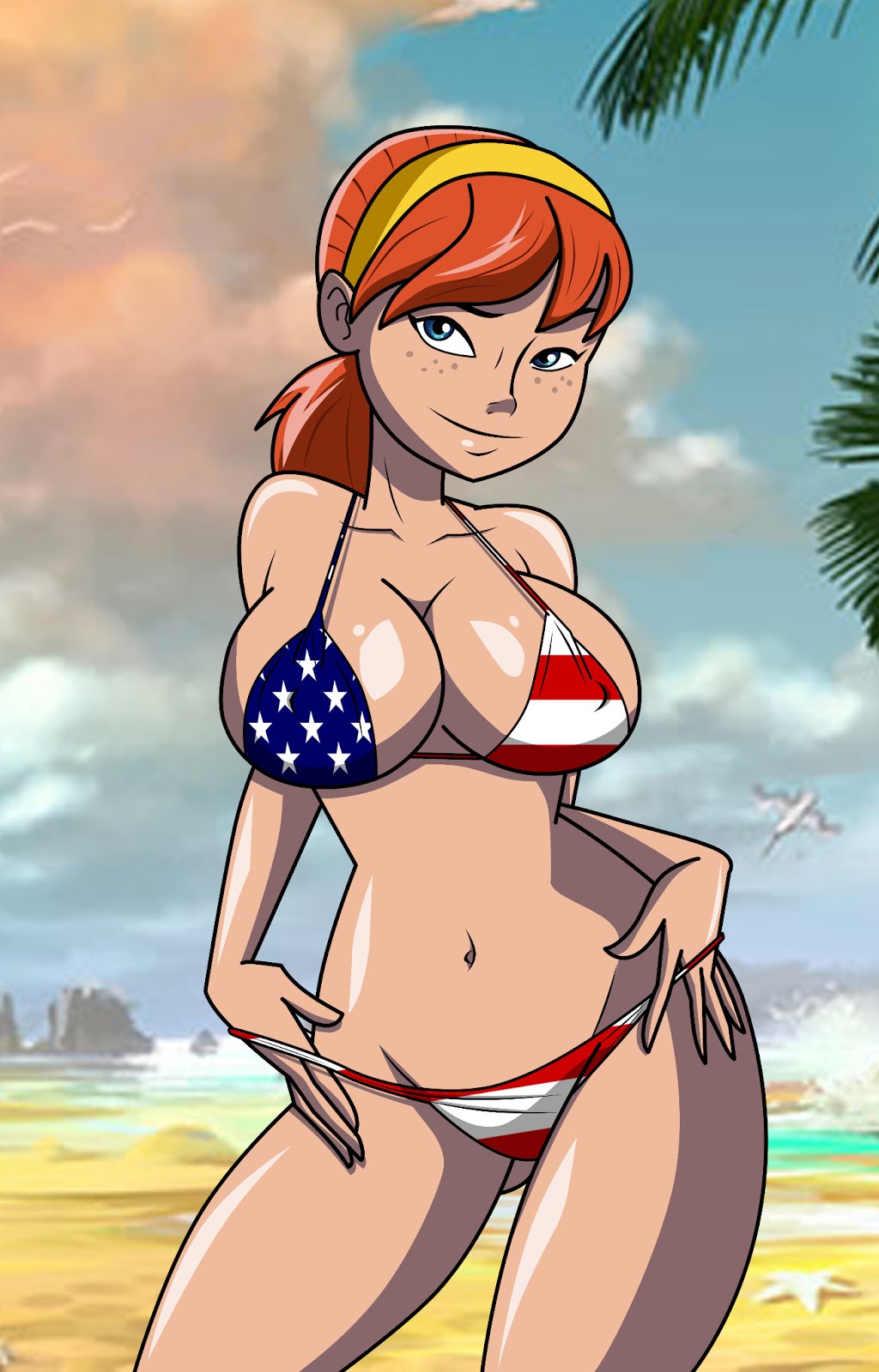1girl 1girls american_flag american_flag_bikini april_o'neil april_o'neil_(tmnt_2012) beach big_breasts big_breasts big_breasts bikini blue_eyes breasts cleavage commission freckles grimphantom hourglass_figure navel nickelodeon pose posing sensual smile teen teenage_mutant_ninja_turtles teenage_mutant_ninja_turtles_(2012) tmnt tmnt_2012 voluptuous