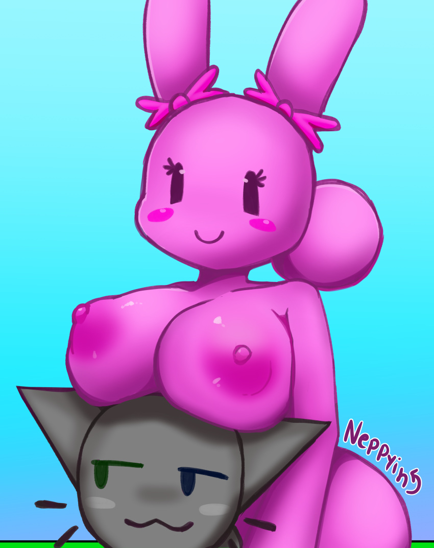 animal_ears animal_humanoid anthro anthro_on_anthro big_breasts brainrot breasts_on_head bunny_ears cat chilling feline feline_ears full_color fur fur_ass fur_breasts furry furry_only gooning gray_(sprunki) half_body incredibox_mod mew_(sprinkle) neppyin nipples pink_(sprunki) pink_body pink_bow pink_fur pink_nipples pinki_(sprunki) resting_breasts saya_(sprinkle) skibidi sky sprinkle_(sprunki_mod) sprunki