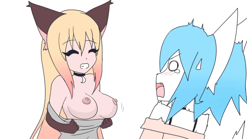 big_breasts female/female furry luna_(wolfychu) wolf wolfychu