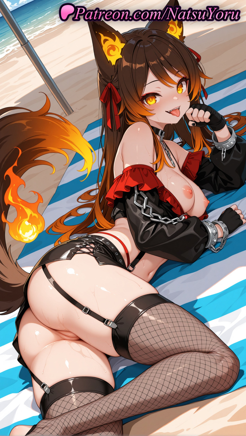 1girl 1girl 1girls 2025 ai ai_assisted ai_generated animal_ear_fluff animal_ears anime anime_style anus anus ass ass bangs bare_shoulders beach beach_mat beach_towel beach_umbrella big_breasts big_breasts bikini black_choker black_gloves black_jacket black_nails black_shirt black_skirt black_thighhighs blush breasts breasts_out brown_hair brown_thighhighs bust chain chest_harness choker cleft_of_venus collar crop_top cropped_jacket cuffs day detached_sleeves fangs female_focus female_only female_solo fingerless_gloves fire fishnet_stockings fishnet_thighhighs fishnets frilled_shirt frills garter_belt garter_straps gloves gradient_hair hair_ribbon handcuffs harness hentai high_quality high_res high_res high_resolution highleg juicy_butt legs long_hair long_sleeves looking_at_viewer lying medium_breasts micro_shorts microskirt midriff miniskirt multi-colored_hair multicolored_hair natsuyoru navel nipples nipples_outside no_bra no_panties non-asian ocean off-shoulder_shirt off_shoulder on_side open_mouth orange_eyes orange_hair outside patreon puffy_sleeves pussy pussy pussy_juice red_bikini red_ribbon ribbon sand shirt sinder_(vtuber) skindentation skirt smile solo_female spiked_bracelet spikes stable_diffusion stockings stockings stomach streaked_hair string_bikini sweat swimsuit tail thighs tongue tongue_out towel uncensored uncensored_nipples voluptuous voluptuous_female vtuber vtuberfanart water wet wolf_ears wolf_girl wolf_tail yellow_eyes