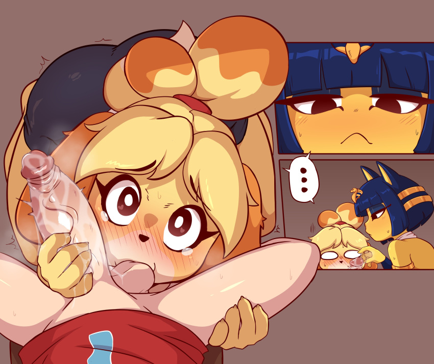 1boy 2025 2girls absurd_res animal_crossing ankha ankha_(animal_crossing) anthro ball_suck ball_sucking balls big_ass big_breasts big_penis blue_hair breasts canid canine canis caught domestic_cat domestic_dog erection faceless_character faceless_human faceless_male felid feline felis female foreskin foreskin_folds fully_retracted_foreskin fur genitals group hair high_res human human_on_anthro inner_foreskin intact interspecies isabelle_(animal_crossing) large_ass large_butt large_penis male male/female mammal nintendo oral penis prokylan retracted_foreskin sex shih_tzu sucking sucking_testicles toy_dog trio uncircumcised uncircumcised_penis uncut vein veiny_penis villager_(animal_crossing) yellow_body yellow_fur