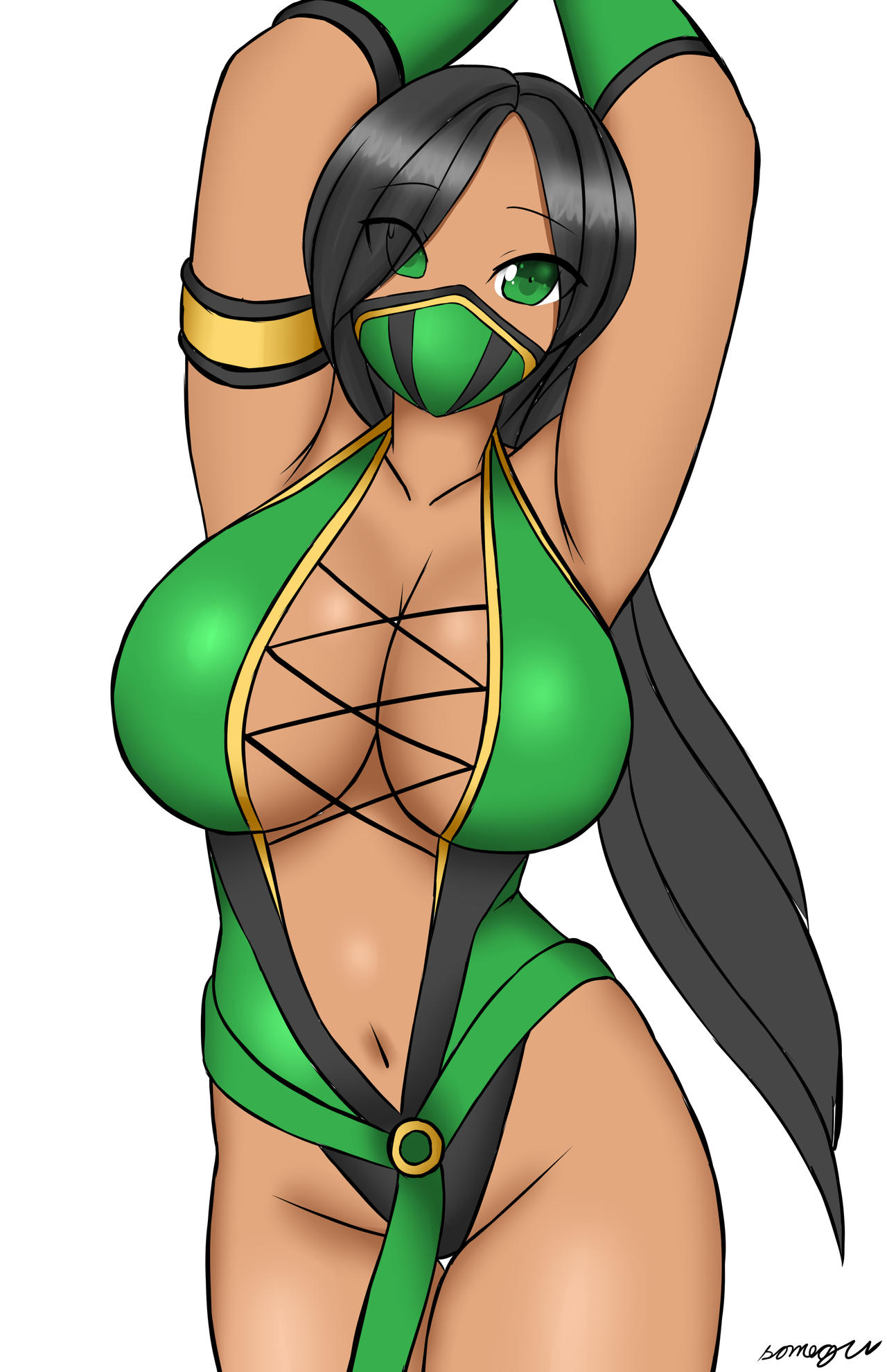 1girl 1girl 1girl alluring big_breasts big_breasts female_focus female_only jade_(mortal_kombat) kunoichi looking_at_viewer mask midway_games mortal_kombat mortal_kombat_armageddon mortal_kombat_deception mortal_kombat_ii mortal_kombat_trilogy ninja revealing_clothes solo_female somegu ultimate_mortal_kombat_3