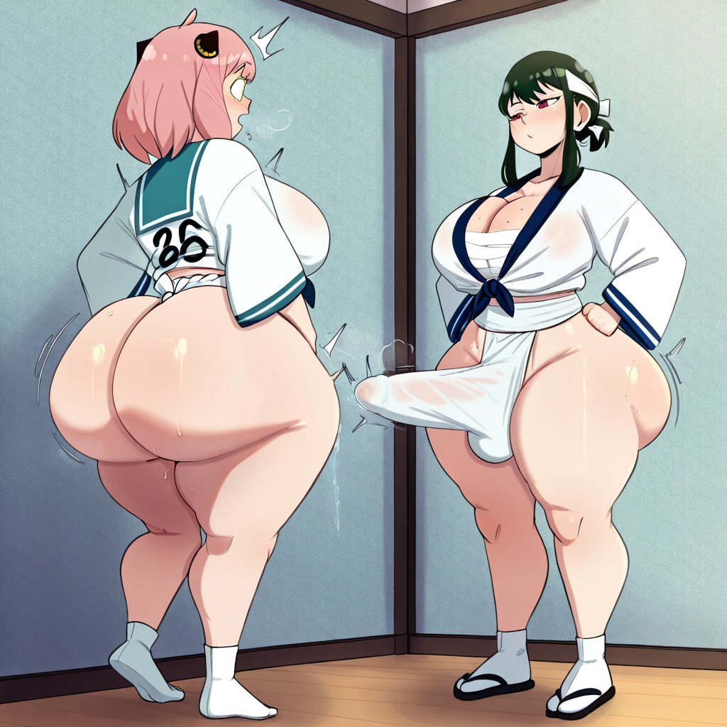 1futa 1girl ai_generated anya_forger ass big_ass big_breasts breasts erection erection_under_clothes fundoshi fundoshi_futanari fundoshilover101 futanari huge_ass huge_breasts mother_&_daughter spy_x_family yor_briar yor_forger