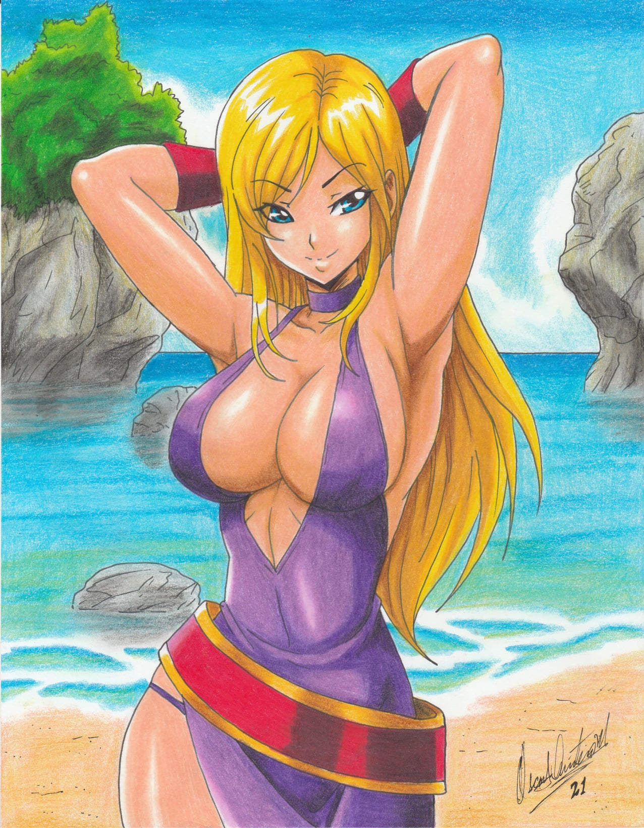 1girl 1girl 1girl 2021 alluring arms_behind_head beach big_breasts big_breasts big_breasts blonde_hair blue_eyes bonne_jenet cleavage clothed fatal_fury fatal_fury:_city_of_the_wolves female_only garou:_mark_of_the_wolves hands_behind_head hips king_of_fighters long_hair pose ravern_clouk seductive seductive_smile smile snk solo_female stockings tagme thick_thighs thong voluptuous