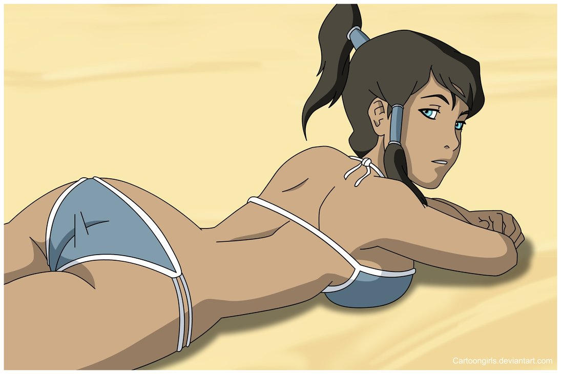 1girl alternate_costume ass back bangs bare_arms bare_back bare_legs bare_shoulders beach big_ass big_breasts bikini blue_bikini blue_eyes blue_swimsuit breast_press breasts brown_hair cartoongirls_(artist) clenched_hand crossed_arms dark-skinned_female dark_skin day expressionless female_only female_solo from_behind hair_ornament hair_tubes half-closed_eyes high_ponytail korra legs legs_together looking_at_viewer looking_back lying lying_on_stomach nickelodeon on_stomach outside parted_lips ponytail sand shadow short_hair swept_bangs swimsuit the_legend_of_korra* thick_thighs thighs tied_hair water_tribe