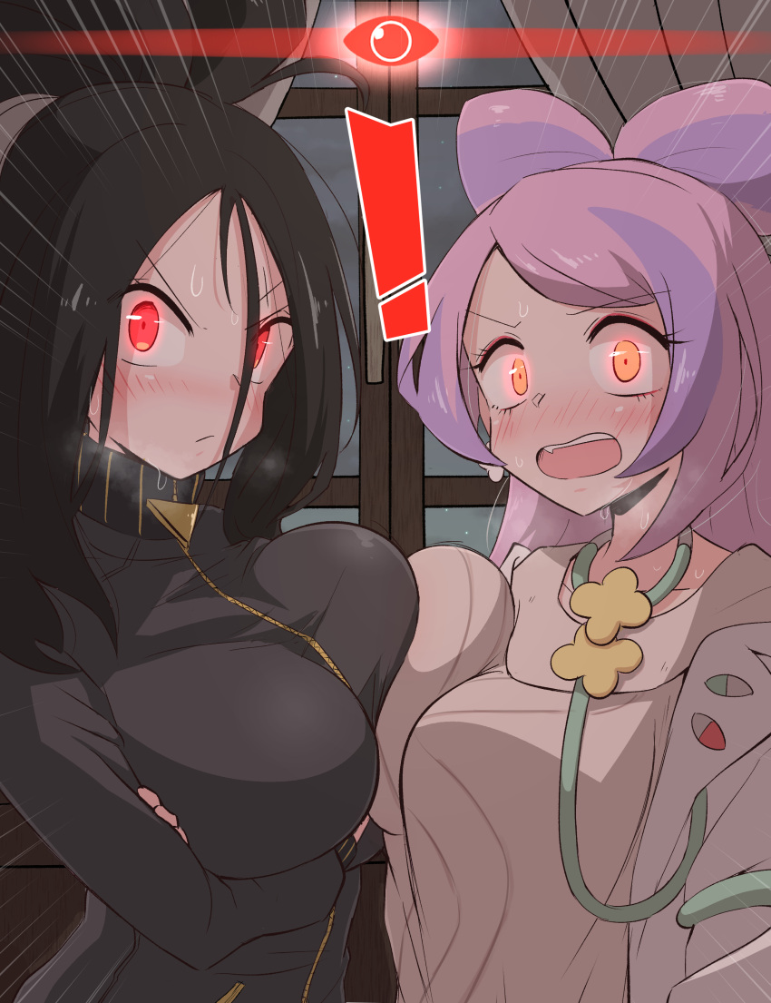 1girl 2_girls alpha_pokegirl alpha_pokemon big_breasts breast_press breast_squish breasts breasts_pressed_together dendra_(pokemon) female_only imminent_sex jumpsuit kurachi_mizuki miriam_(pokemon) multiple_girls nintendo pokemon pokemon_sv teacher