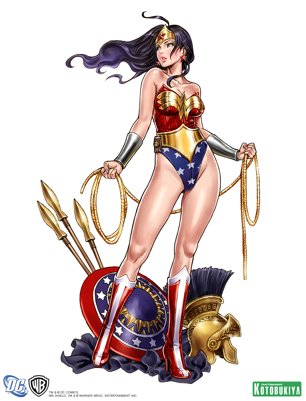 1girl ahoge amazon arms_at_sides bangs bare_legs bare_shoulders black_hair blue_eyes blue_leotard boots bracer breasts clenched_hands collarbone dc_comics dcau diana_prince earrings expressionless female_only female_solo floating_hair footwear full_body helmet heroine high_heel_boots high_heels highleg highleg_leotard holding holding_rope jewelry justice_league justice_league_unlimited lasso_of_truth legs leotard lips lipstick long_hair looking_to_the_side makeup medium_breasts mound_of_venus multicolored_clothes multicolored_leotard neck parted_bangs parted_lips pink_lipstick red_boots red_earrings red_footwear red_high_heel_boots red_high_heels red_leotard rope serious shield simple_background spear standing star_(symbol) star_earrings star_print strapless strapless_leotard superheroine themysciran tiara two-tone_leotard two_tone_clothing weapon white_background wonder_woman wonder_woman_(series) yamashita_shun'ya