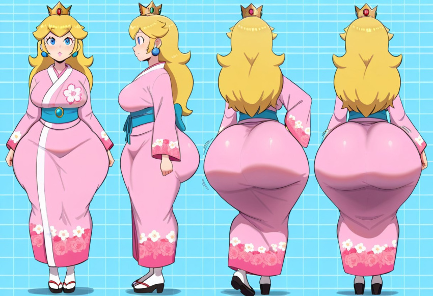 1girl ai_generated ass big_ass big_breasts breasts fundoshilover101 huge_ass kimono mario_(series) nintendo princess_peach