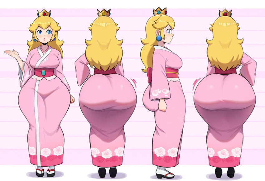1girl ai_generated ass big_ass big_breasts breasts fundoshilover101 huge_ass kimono mario_(series) nintendo princess_peach