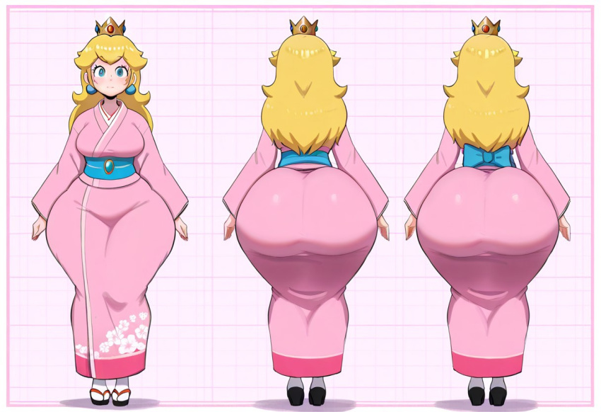 1girl ai_generated ass big_ass big_breasts breasts fundoshilover101 huge_ass kimono mario_(series) nintendo princess_peach